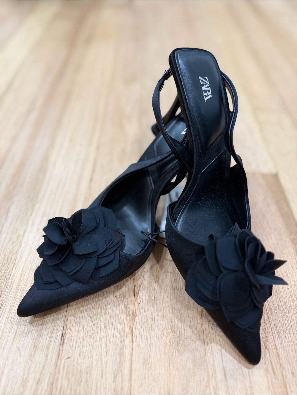 Pointed Slingback Heels with Layered Floral Appliqué